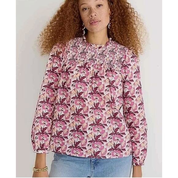 J. Crew Smocked Top in Liberty Butterfield Poppy Organic Cotton Small - Picture 1 of 8